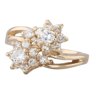 0.65ctw Diamond Flower Bypass Ring 14k Yellow Gold Size 5.5 For Sale