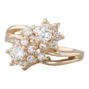 0.65ctw Diamond Flower Bypass Ring 14k Yellow Gold Size 5.5