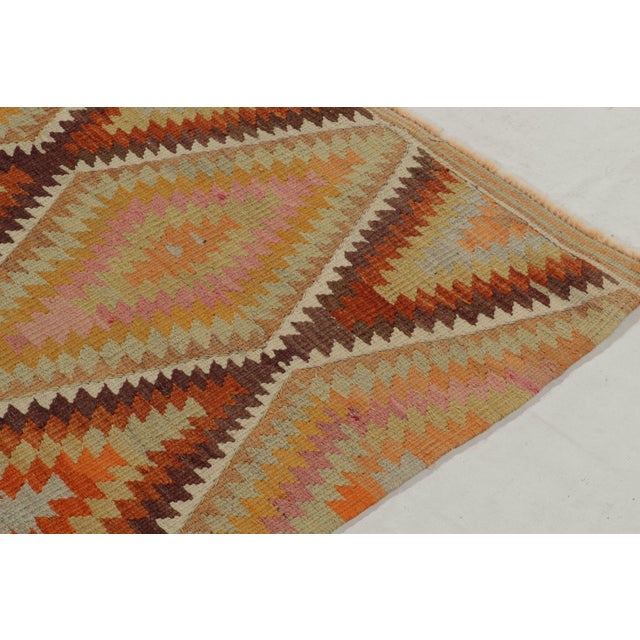 Rug & Kilim 1950s Vintage Turkish Kilim Rug in Orange, Gold and Teal Geometric Patterns For Sale - Image 4 of 8
