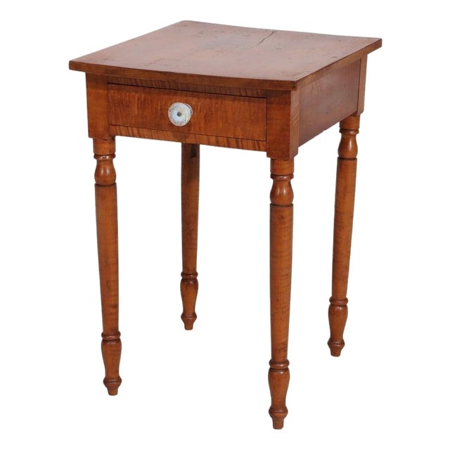 Sheraton Tiger Maple Single Drawer Stand With Opalescent Glass Knob C1840 For Sale