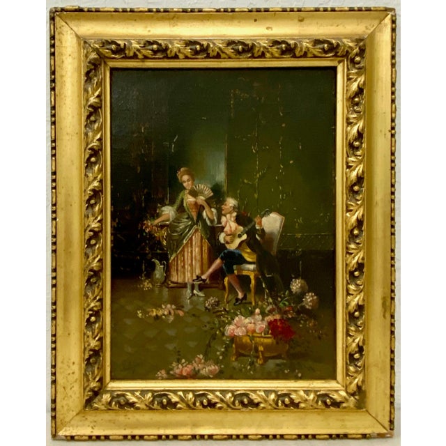 Classic Italian Romance Oil Painting Signed Castiglione For Sale - Image 9 of 9