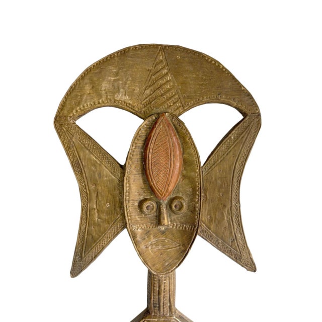 African VTG Bakota Brass and Wood Sculpture W/Stand 23" H For Sale - Image 3 of 6
