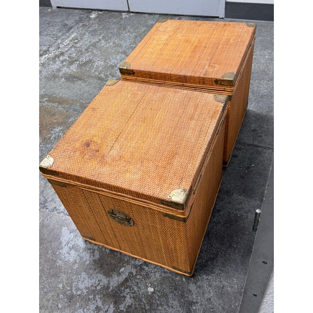 Mid 20th Century Wicker Asian Campaign/Chinoiserie Hinged Chests, Pair For Sale - Image 5 of 12