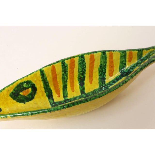 Italian Modernist Yellow, Orange, and Green Glazed Ceramic Fish Form Vide Poche For Sale - Image 11 of 14