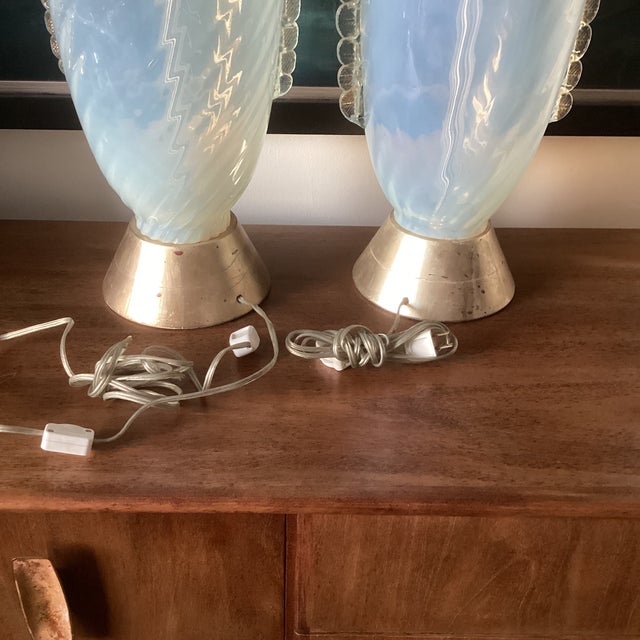 Mid 20th Century Mid 20th Century Large Pair of Murano Glass Opalescent Glass Table Lamps For Sale - Image 5 of 7