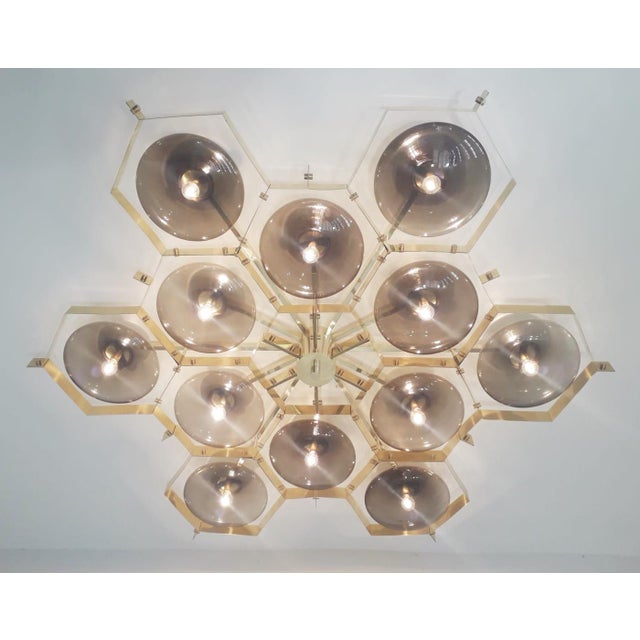 Italian 21st Century Beehive Polished Brass Smoky Murano Flush Mount by Fabio LTD For Sale - Image 3 of 8