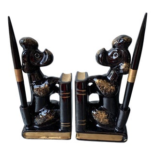 1950s Japanese Style Poodle Bookends With Pens - 4 Pieces For Sale