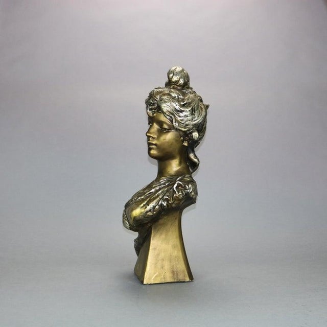 Antique Art Nouveau Gilt Plaster Portrait Bust Sculpture of Woman, C1910 For Sale - Image 6 of 9