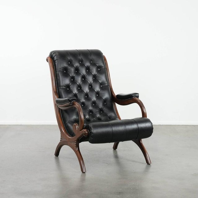 Black Cowhide Chesterfield Armchair For Sale - Image 15 of 15