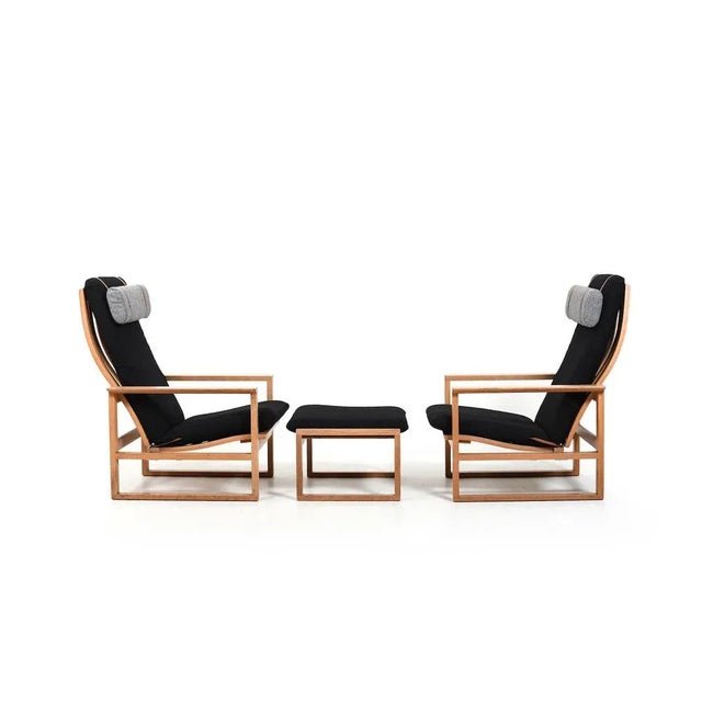 Pair of sled chairs in solid oak by børge mogensen for fredericia stolefabrik 1956. Model bm-2254 high back chair with...