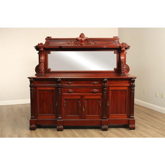 Renaissance Revival Carved Mahogany Sideboard with Mirror For Sale - Image 11 of 12