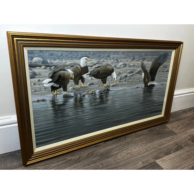 2000 - 2009 Vintage Realist Painting of North American Bald Eagles Gathering Fishing by Justin Prigmore For Sale - Image 5 of 13