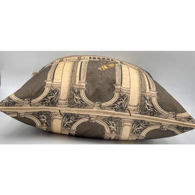 Fornasetti Style Architectural Monkey Silk Throw Pillow, Down Filled For Sale In West Palm - Image 6 of 7