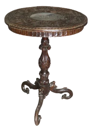 Tripod Pedestal Table in Carved Wood
