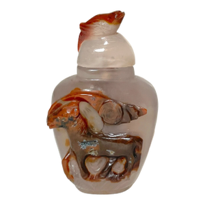 Share Antique Chinese Hand Carved Agate Stone Snuff Bottle Jar Sculpture Trinket