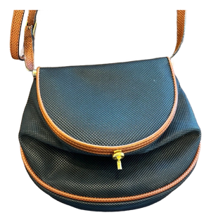 Vintage Bottega Veneta Marco Polo Crossbody Bag Navy Tan Italy Authentic