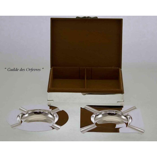 1970’s New Silver Wood Lined Cigarette Box , Guilloché For Sale - Image 4 of 6