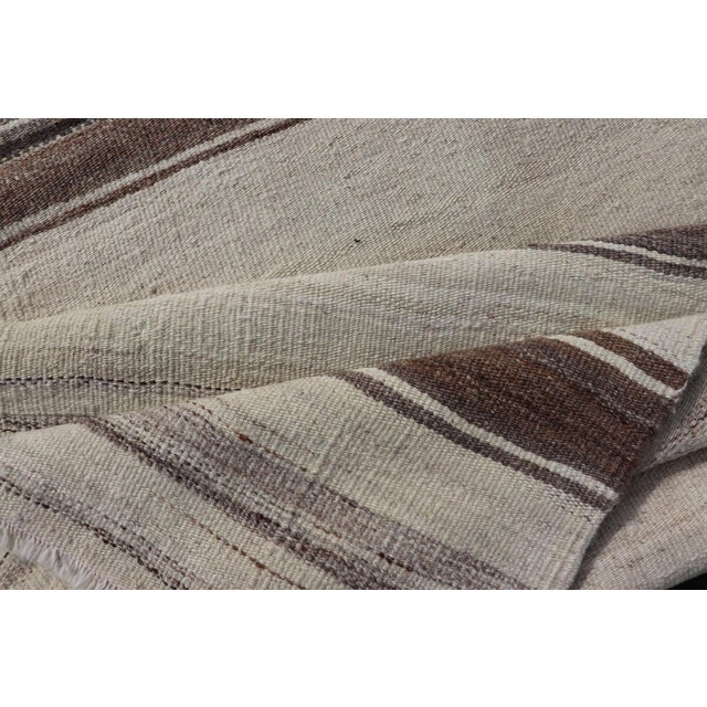 Vintage Narrow Turkish Kilim Runner With Beige and Soft Brown Stripes For Sale - Image 12 of 13
