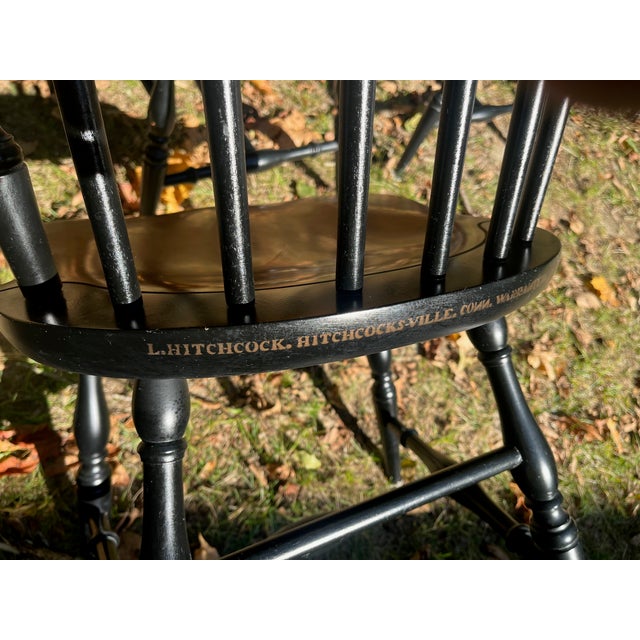 Set 4 Hitchcock Fantop Windsor Dining Chairs Signed Grape Stencil Maple Seats Farmhouse For Sale In Providence - Image 6 of 7