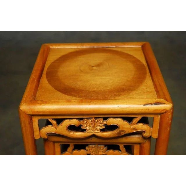 Chinese Lotus Blossom Stacked Nesting Tables - Set of 3 For Sale - Image 4 of 9