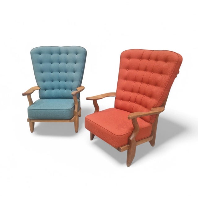 Set of Lounge Chairs in Oak by Guillerme & Chambron for Votre Maison For Sale - Image 5 of 5