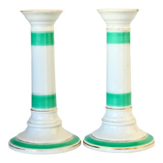 Antique French Porcelain Candlesticks - a Pair For Sale