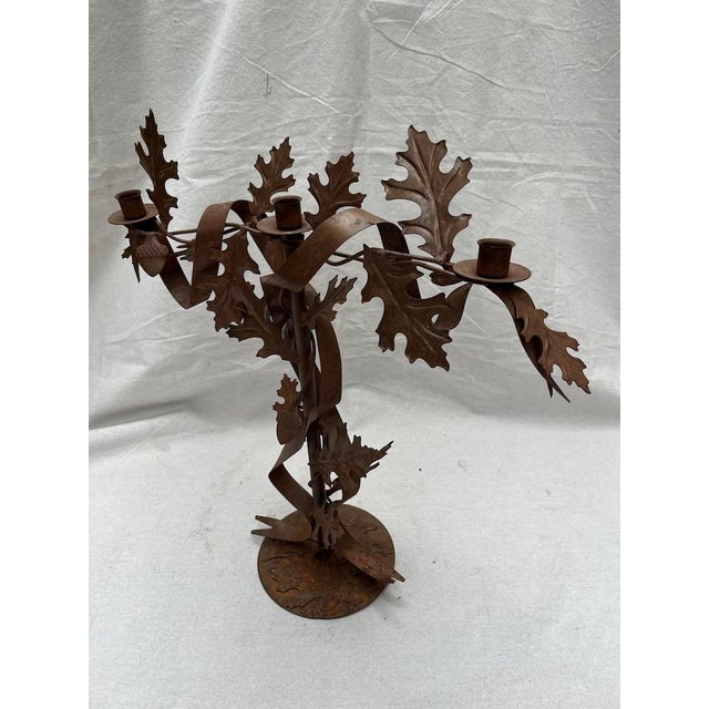 Mid 20th Century Oak Leaves and Acorns Metal Candelabra For Sale - Image 5 of 9