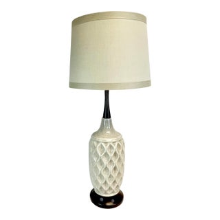 1960s Mid-Century Modern Boho Chic Geometric Ceramic Table Lamp, New Shade. For Sale