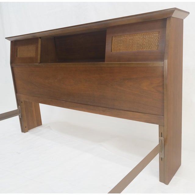 Brown Walnut Storage Compartment Wedge Shape Headboard Queen Size Bed w/ Rails For Sale - Image 8 of 12