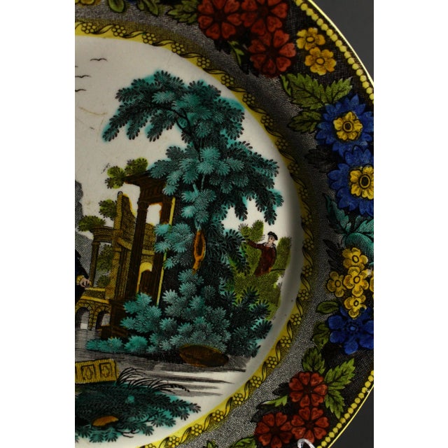 Black 1830s Creil-Montreau French Faience Polychrome Transfer Plate Courting Couple For Sale - Image 8 of 17