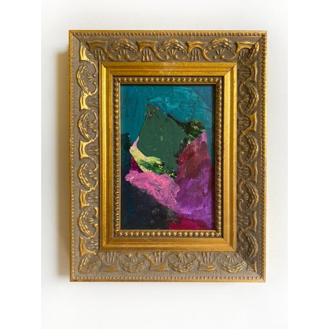 Wood "Jeweled Sky" Pair of Mini Paintings With Vintage Frames by Jessalin Beutler For Sale - Image 7 of 7