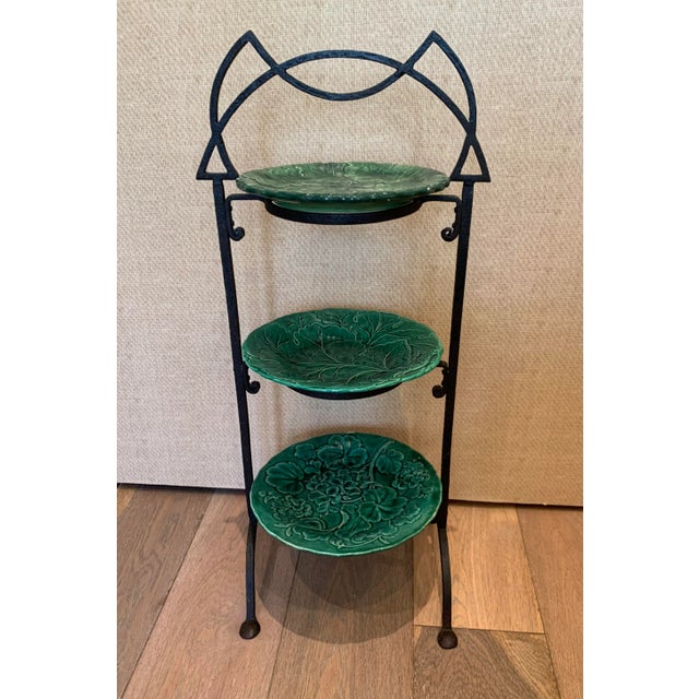 Metal Mid 20th Century Serving Stand With English and Italian Majolica Plates - Set of 4 For Sale - Image 7 of 10