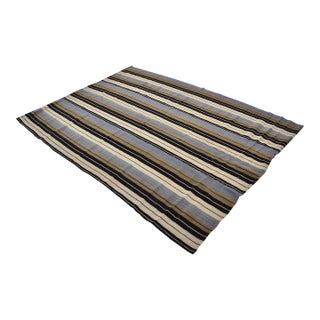 Vintage Turkish Flatweave Kilim Rug - Modernist Wabi-Sabi Striped Wool Rug For Sale