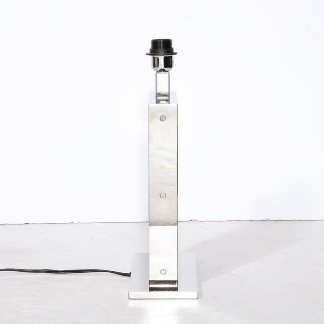 Beige Modernist Rectilinear Table Lamps in Paneled Horn and Polished Nickel For Sale - Image 8 of 12