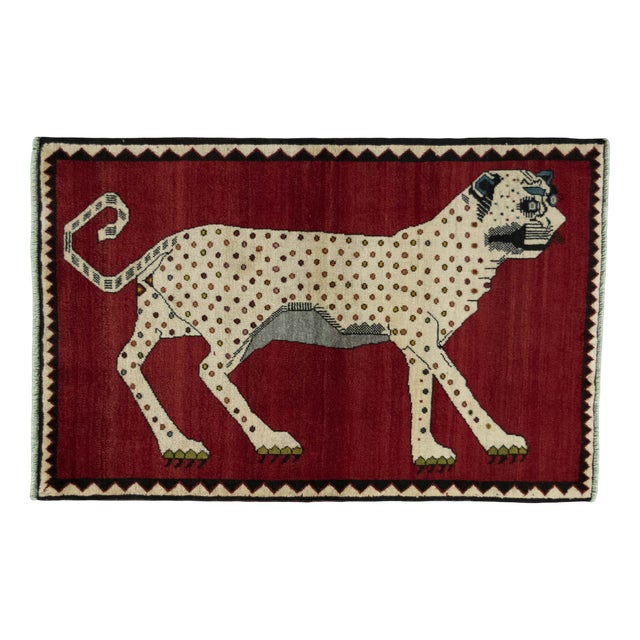 Hand-Knotted Gabbeh Rug with Tiger Motif For Sale