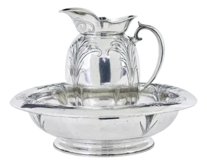 Art Nouveau Silver Plate Jug and Bowl from Christofle, 1890, Set of 2