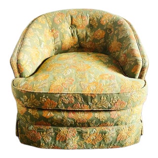 1960s Henredon Barrel Back Tufted Chair on Casters For Sale