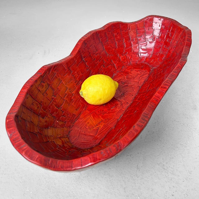 Japanese Hand-Carved Red Lacquered Wooden Bowl, 1950s For Sale - Image 12 of 18