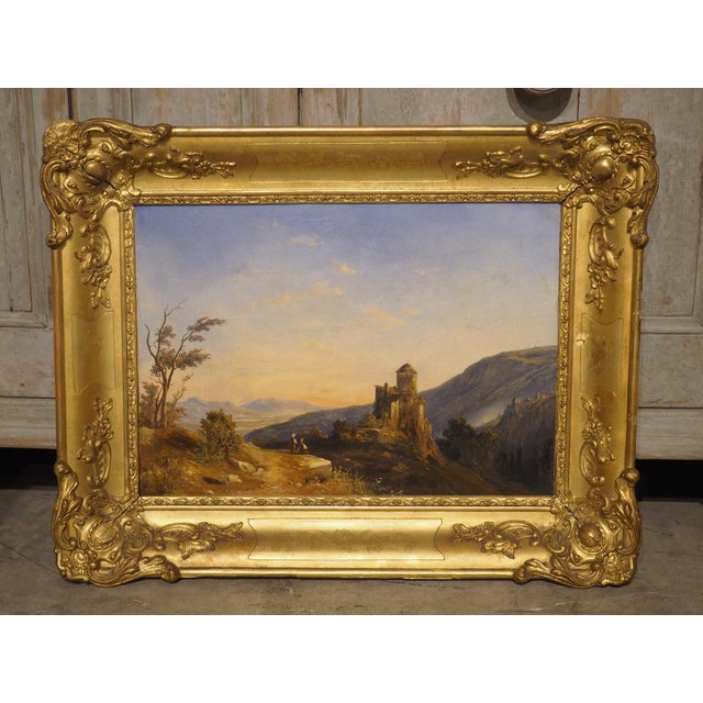19th Century French Chateau Landscape Oil on Canvas Painting in Giltwood Frame For Sale - Image 15 of 15