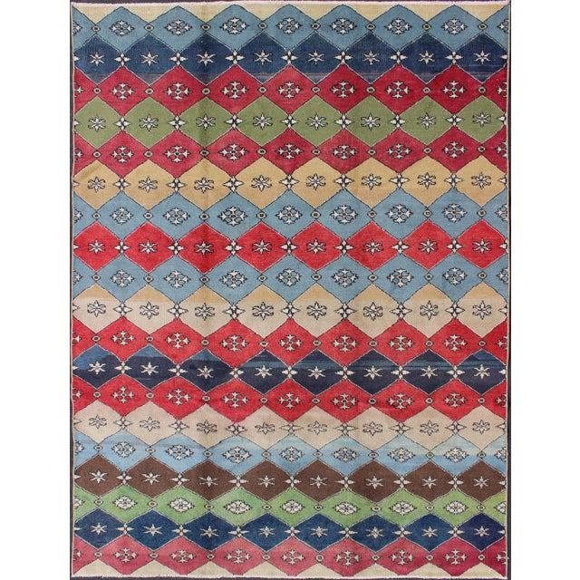 Vintage Colorful Mid-Century Modern Turkish Rug For Sale - Image 11 of 11