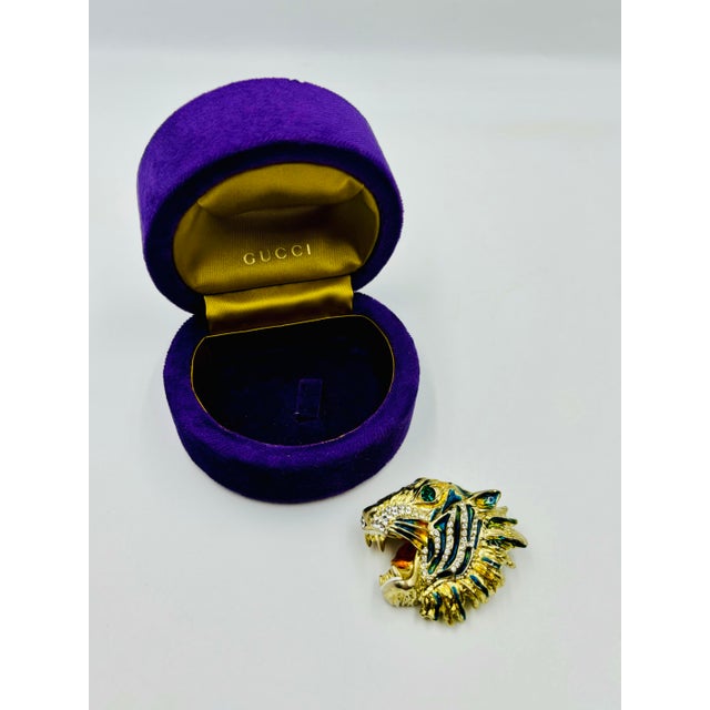 Glorious Gucci “Rajah” Encrusted Tiger Head Brooch For Sale - Image 10 of 12