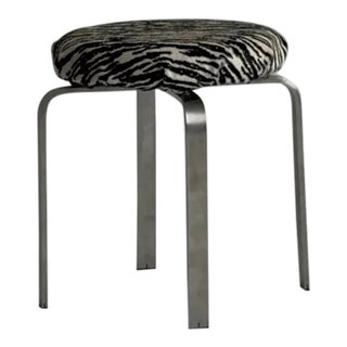 Mid 20th Century Custom Zebra Calf Hair Chrome Stool For Sale