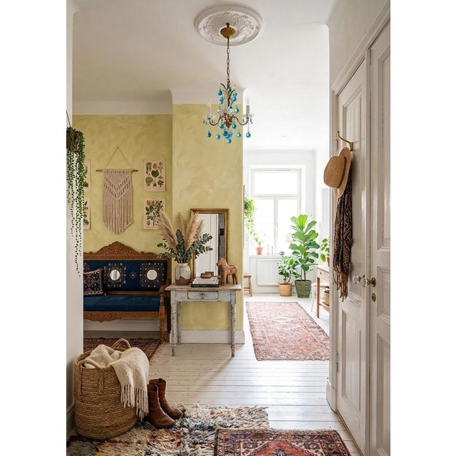 Italian Chandelier in Gilt Metal with Murano Glass Drops, 1960 For Sale - Image 3 of 9