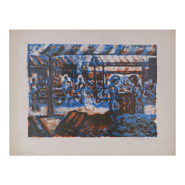 The Fabric Market - Original Lithograph by Léon Lang - Late 1900 Late 1900 For Sale