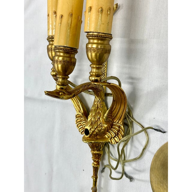 Traditional Late 20th Century Empire 3-Light Brass Wall Sconce With Spread-Winged Bird For Sale - Image 3 of 5