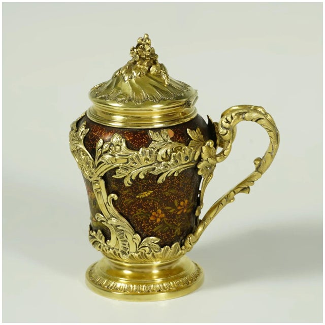 Antique French Sterling Silver Mustard Pot, Enamel on Copper, Gilt Vermeil For Sale - Image 6 of 10