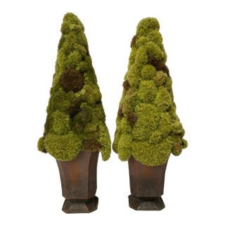 Vintage Faux Moss Topiaries, Set of 2 For Sale
