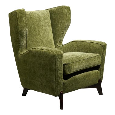 Italian Lounge Chair in Forest Green Dedar Upholstery, Italy For Sale