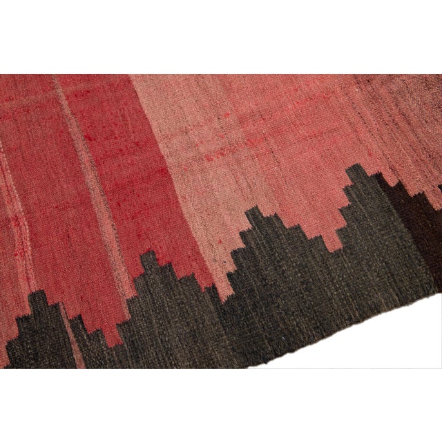 Vintage Kilim Handmade Flatweave Red Geometric Wool Runner For Sale In New York - Image 6 of 10