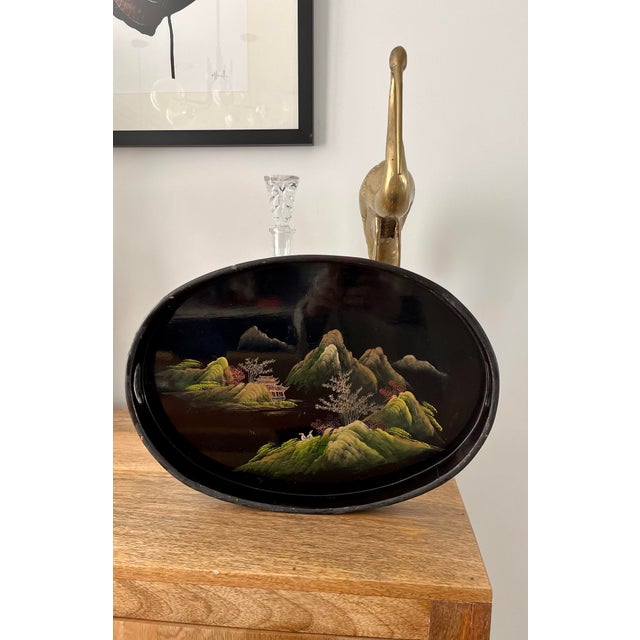 A simply gorgeous hand-painted chinoiserie tray. Exquisitely detailed and a lovely addition to your bartop.